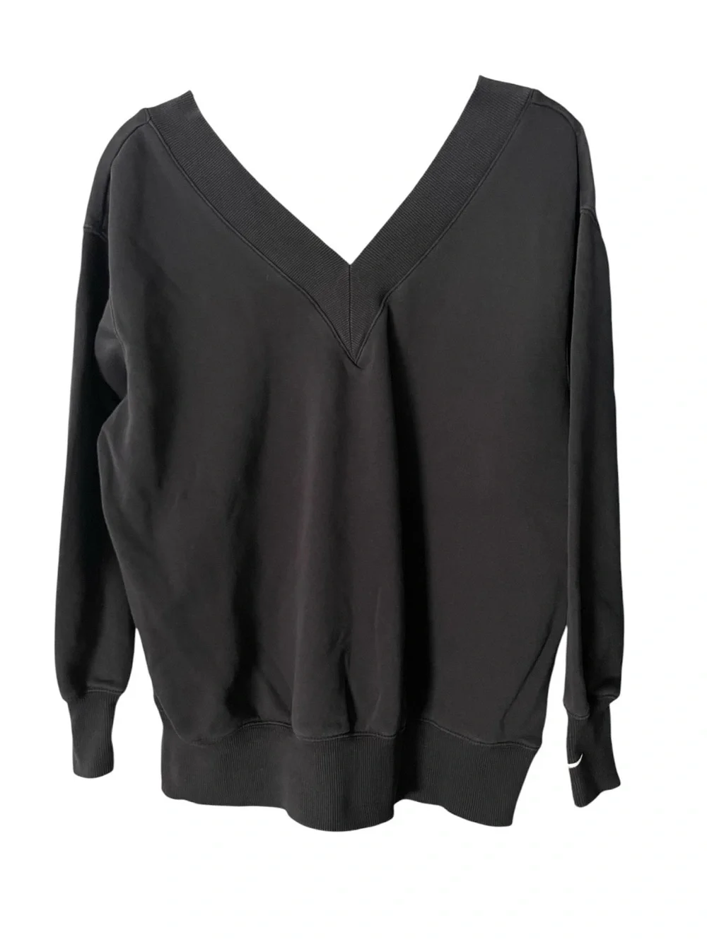 Nike Women’s Black Oversized V-Neck Fleece Sweatshirt Pullover Size S Swoosh